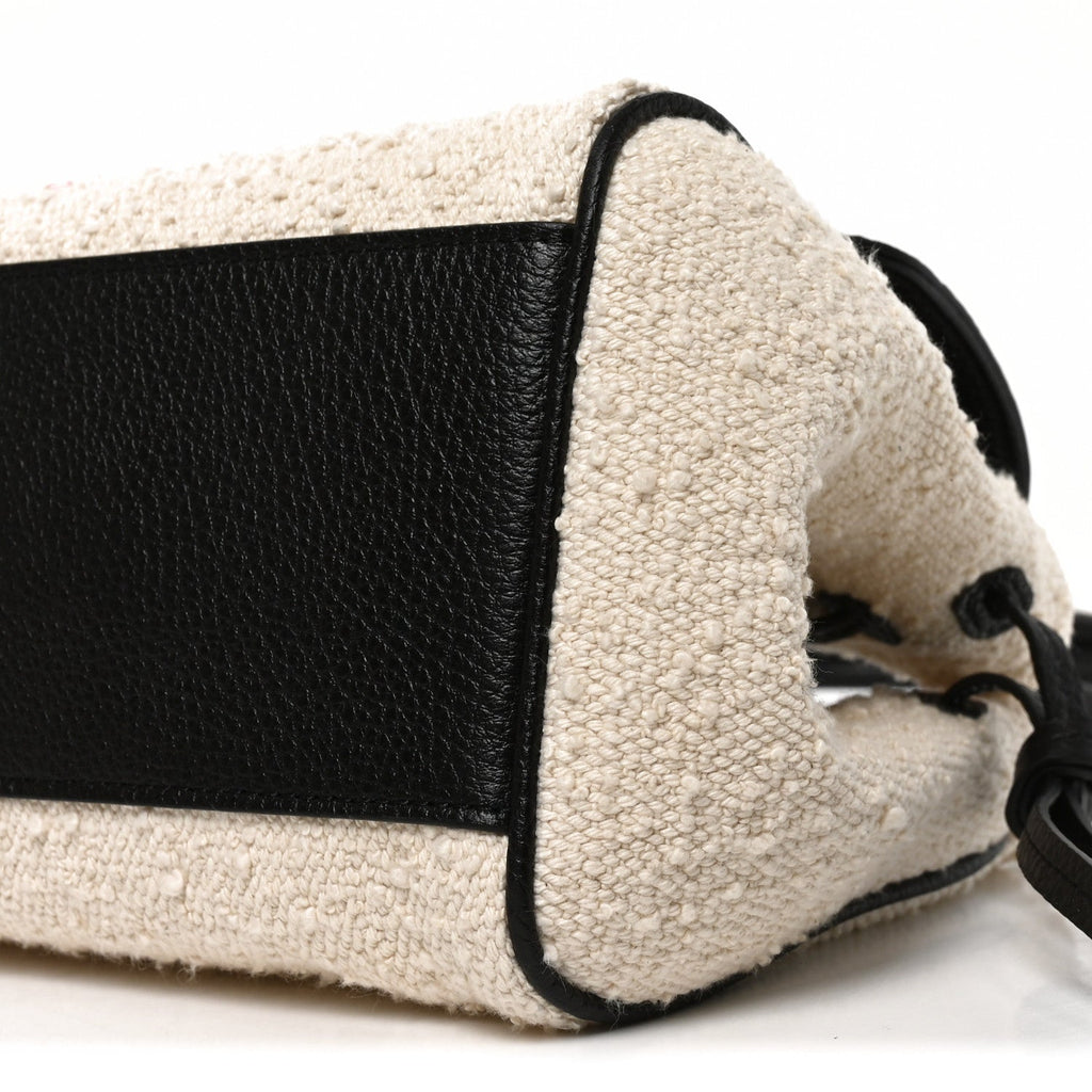 Grained Calfskin Boucle Urban Essentials Small Shopping Bag Ecru Black