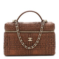 Braided Raffia Top Handle Slim Vanity With Chain Brown