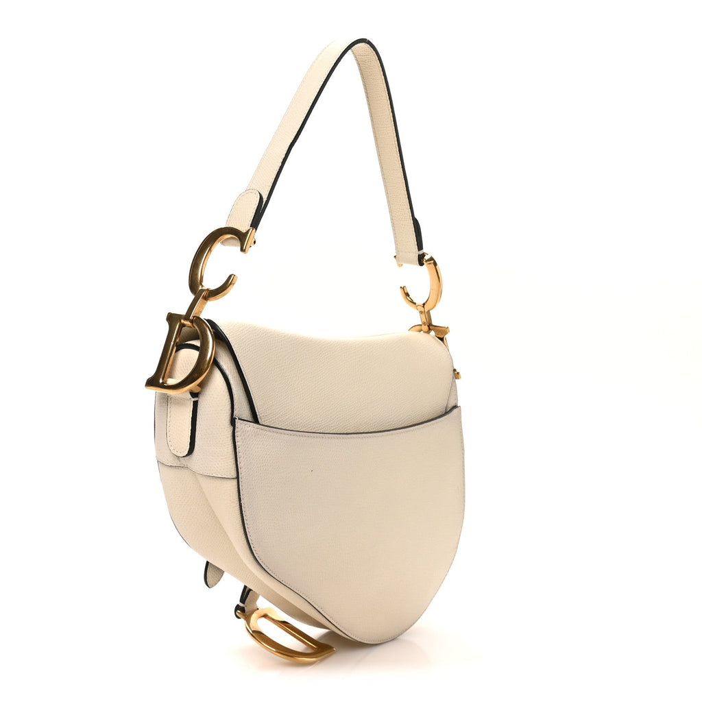 Grained Calfskin Saddle Bag White