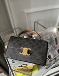 CELINE Triomphe Triumphal Arch Metal large lock old flower logo print full print canvas parquet leather box bag Shoulder crossbody