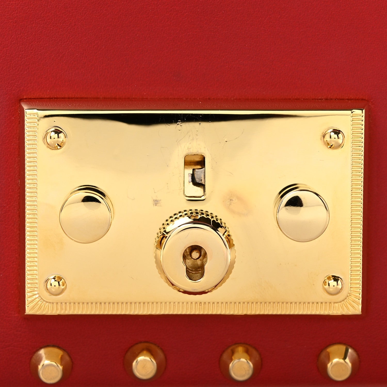 Calfskin Studded Small Padlock Shoulder Bag Hibiscus Red