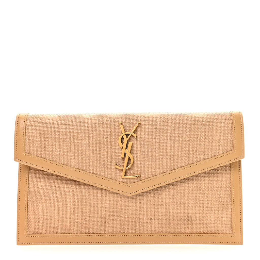 Micro Raffia Uptown Pouch Natural Hay Blush