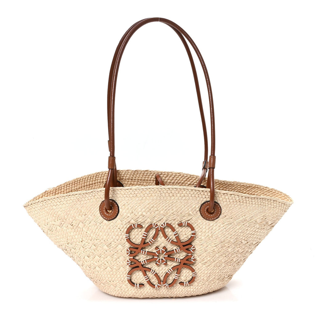 Calfskin Raffia Paulas Ibiza Small Anagram Basket Tote Bag Natural Tan
