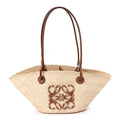 Calfskin Raffia Paulas Ibiza Small Anagram Basket Tote Bag Natural Tan