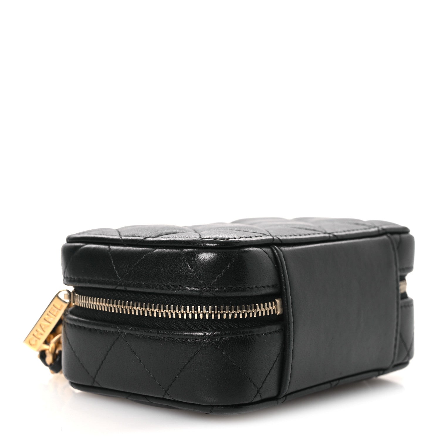 Lambskin Quilted Top Handle Mini Vanity Case Black