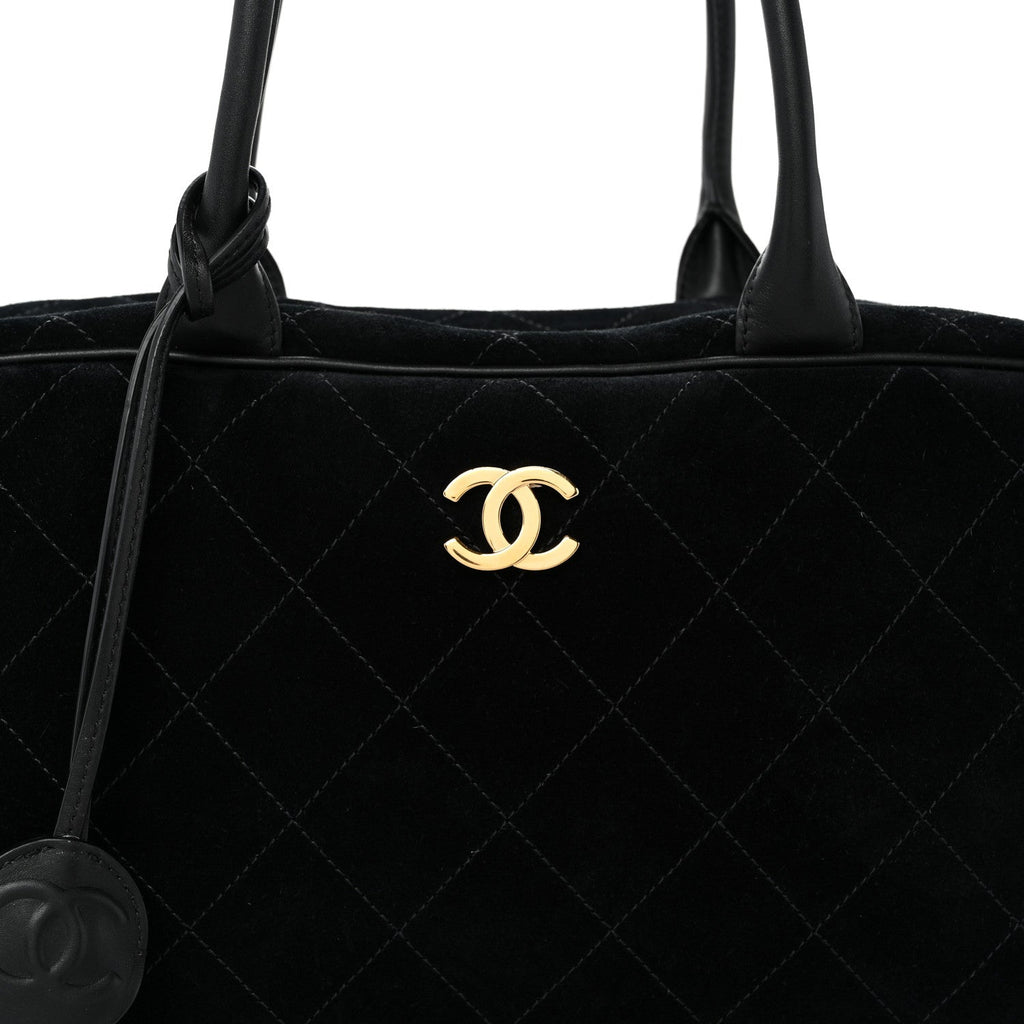 Suede Calfskin Large Perfect Bowling Bag Black