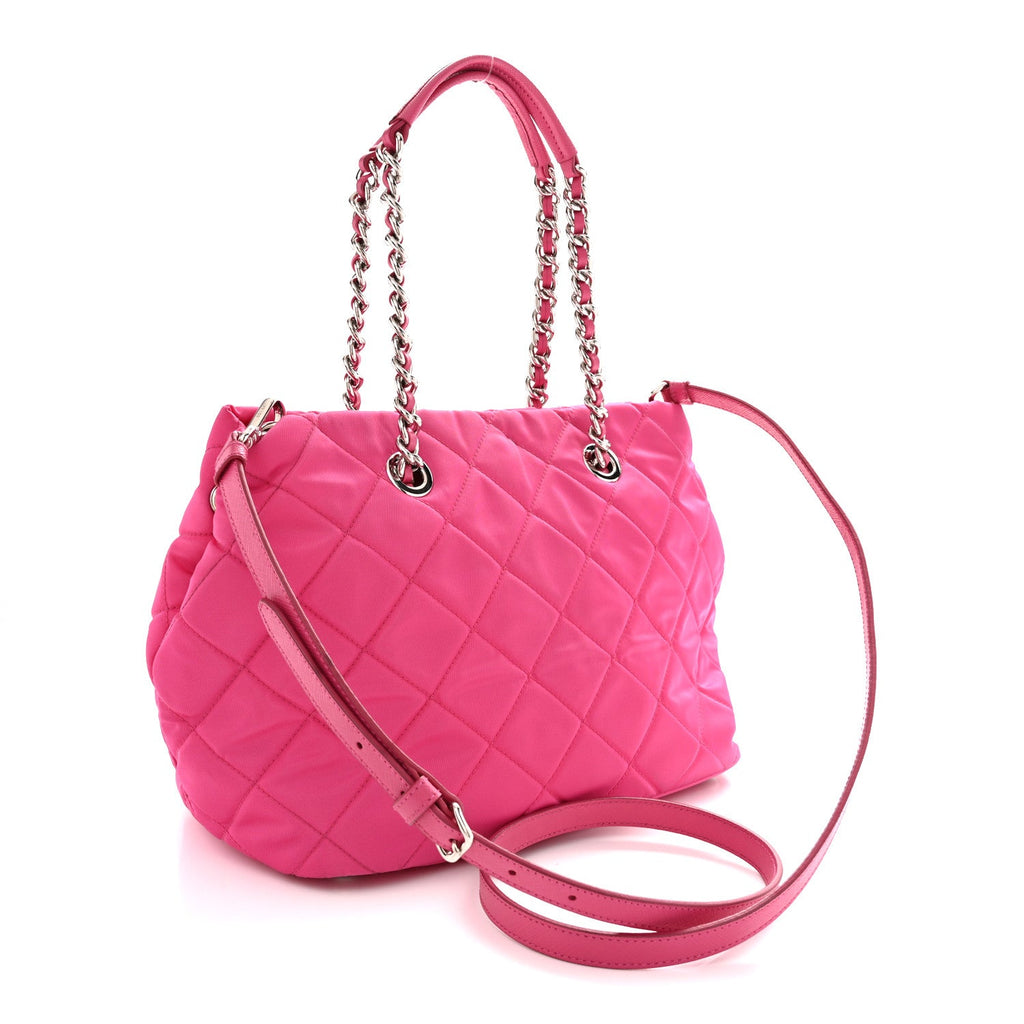 Tessuto Nylon Quilted Shopping Tote Fuxia