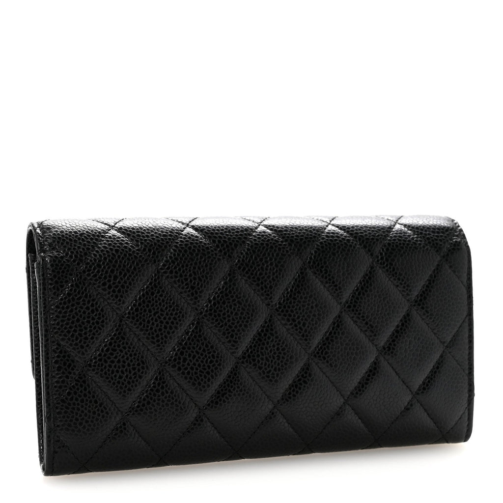 Caviar Quilted Large Gusset Flap Wallet Black