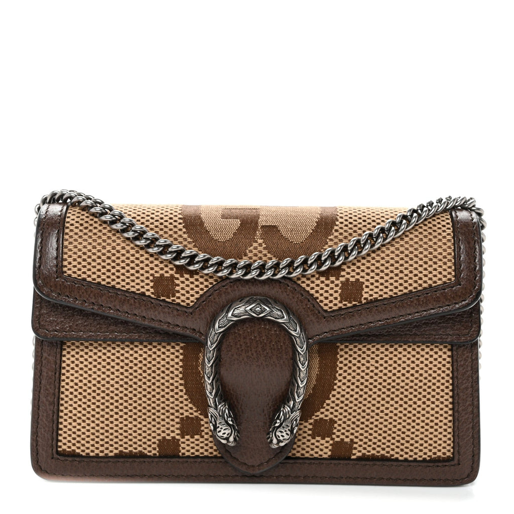 Monogram Jumbo GG Textured Dollar Calfskin Super Mini Dionysus Shoulder Bag Camel Ebony New Acero