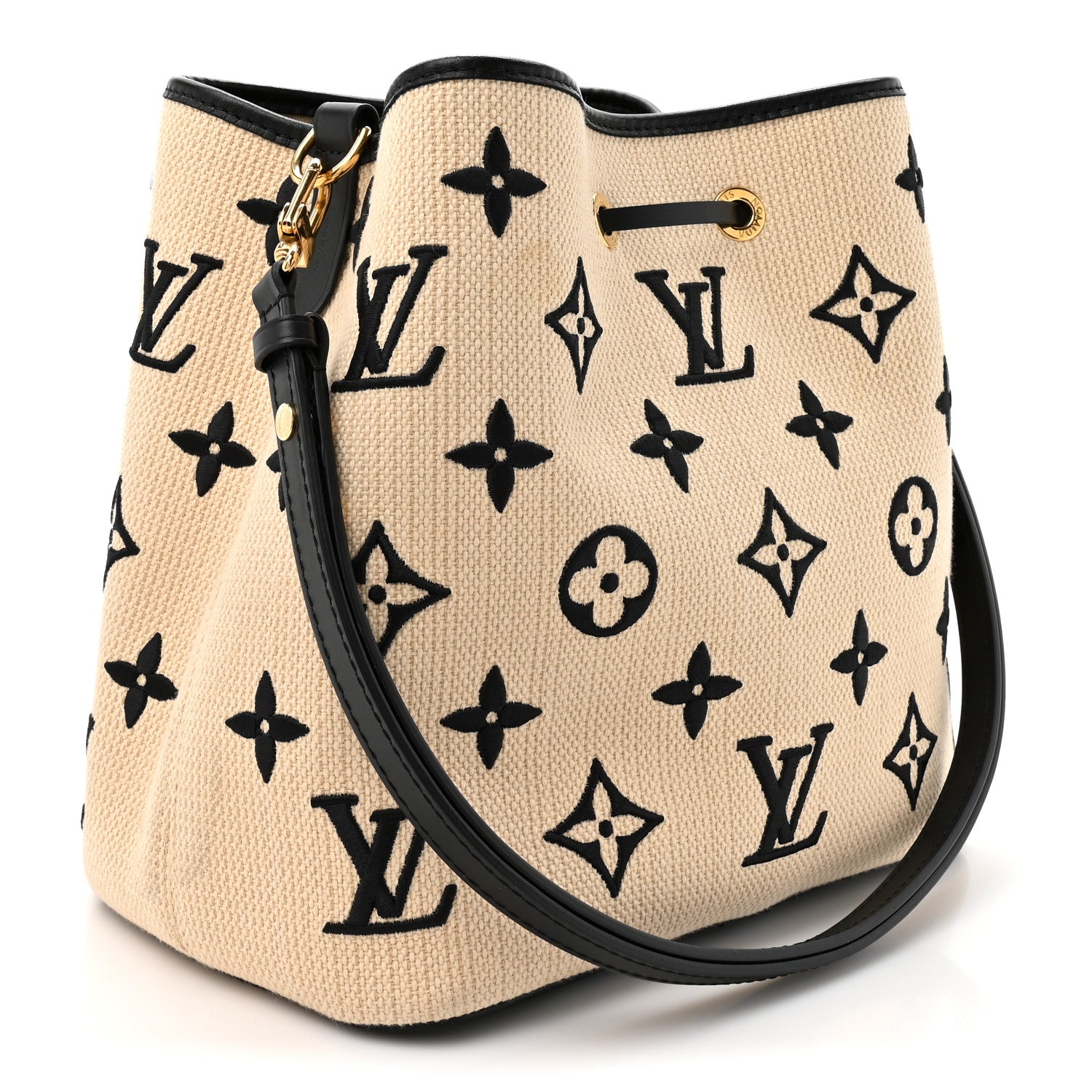 Cotton Monogram Embroidered Neonoe MM Beige Black