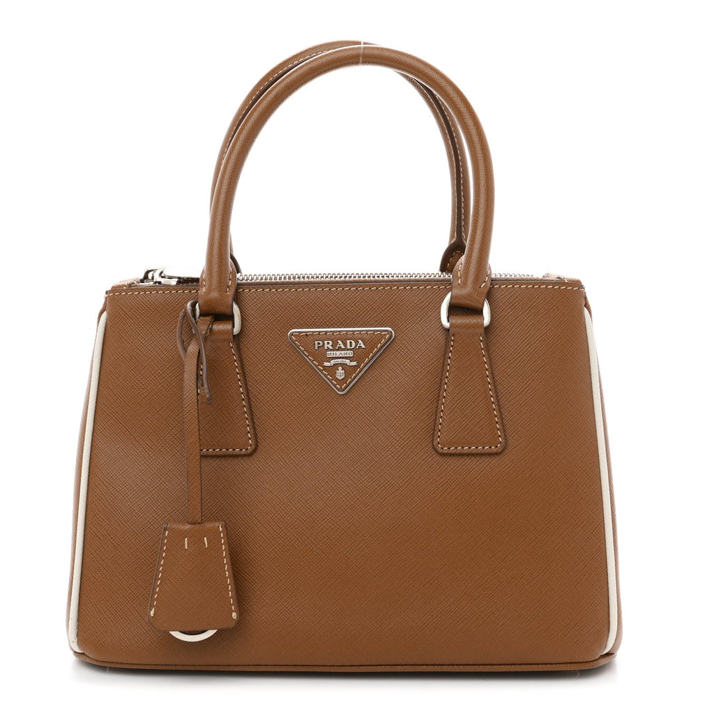 Saffiano Lux Small Galleria Double Zip Tote Cannella Talco