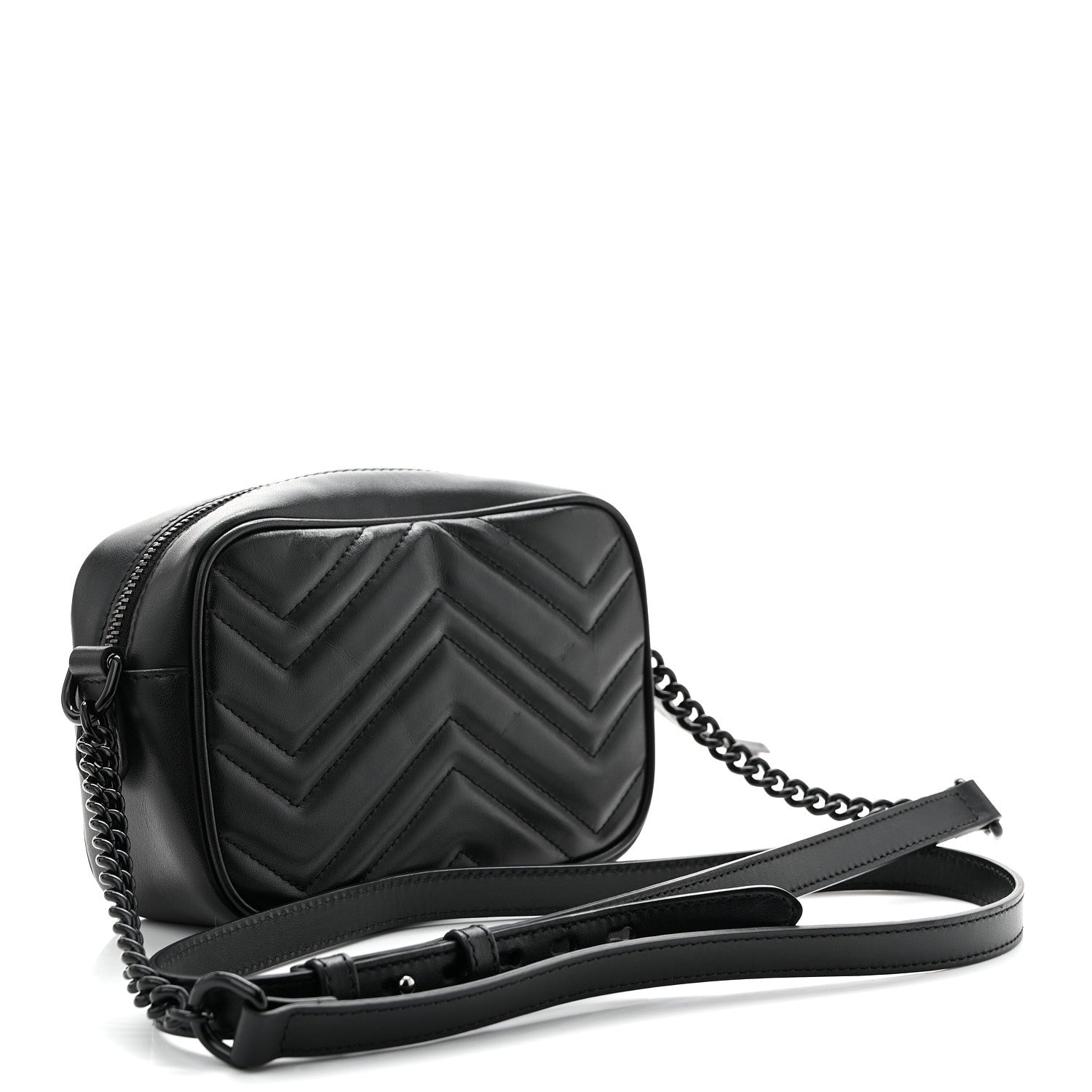 Calfskin Matelasse Monochrome Mini GG Marmont Chain Shoulder Bag Black