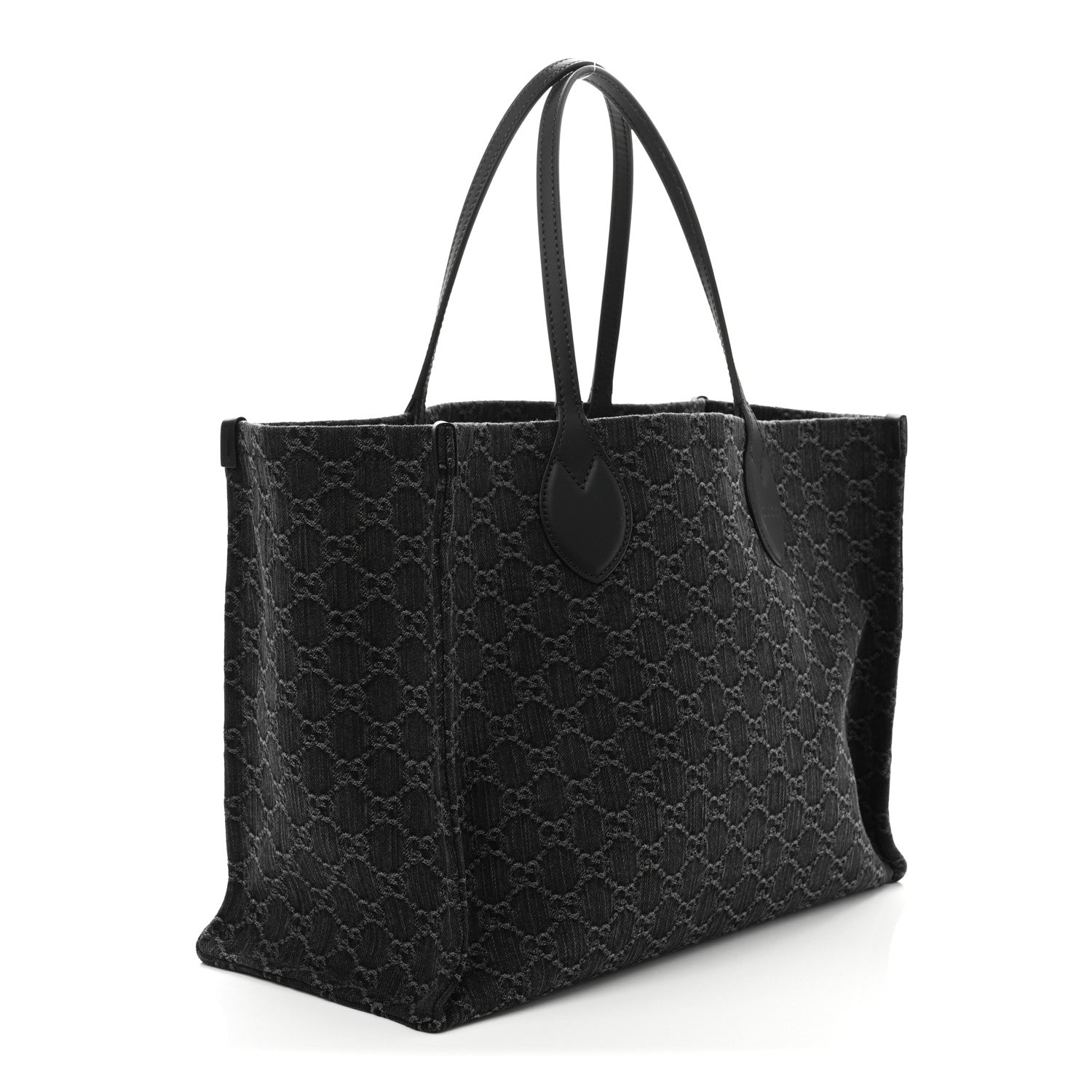 Denim Ophidia GG Monogram Large Tote Black Grey