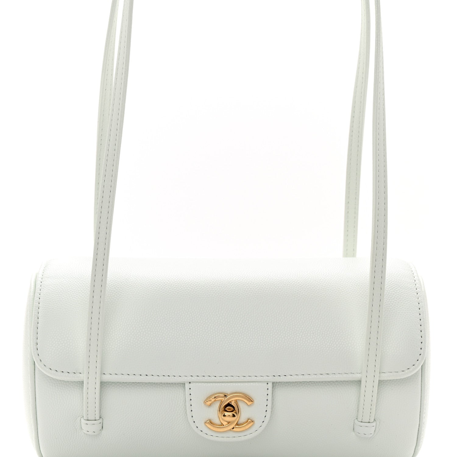 Shiny Caviar Preppy Coco Small Bowling Bag Light Blue