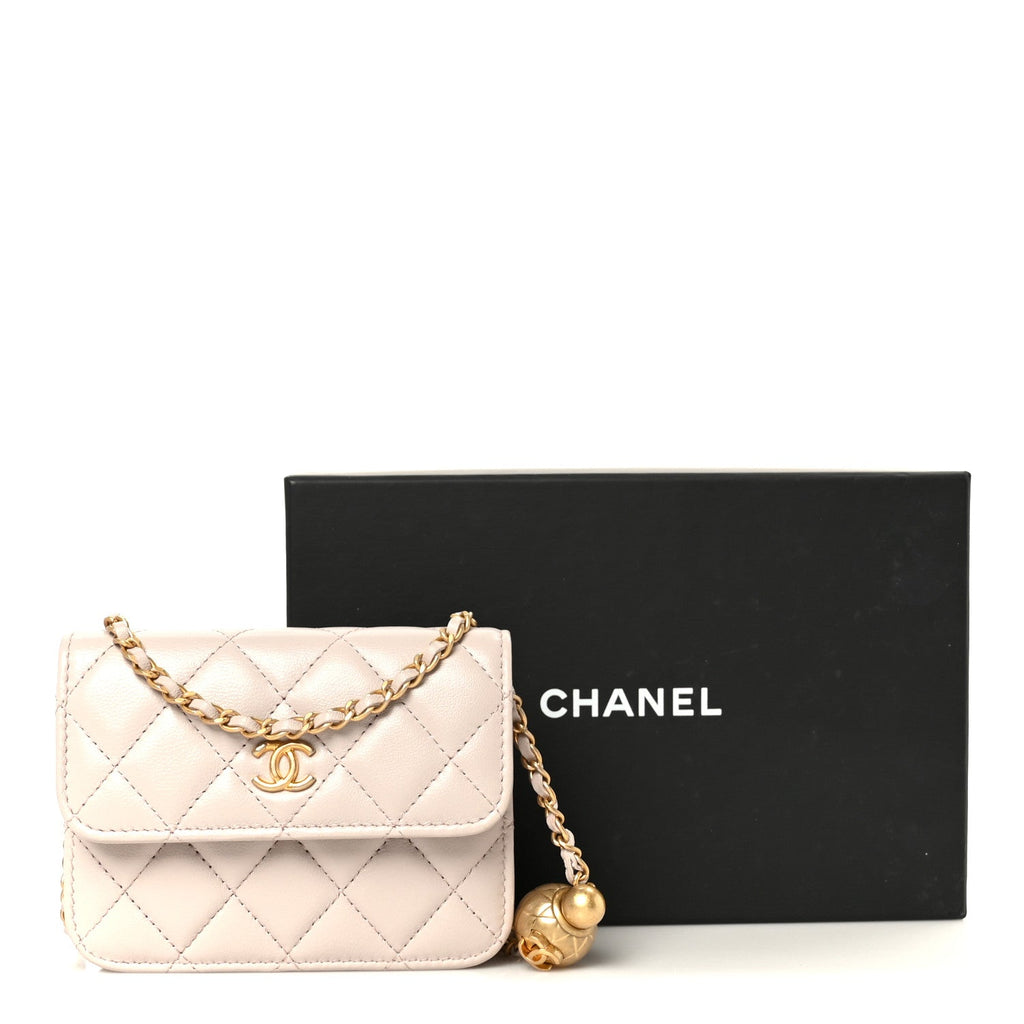 Lambskin Quilted Pearl Crush Clutch With Chain Light Purple