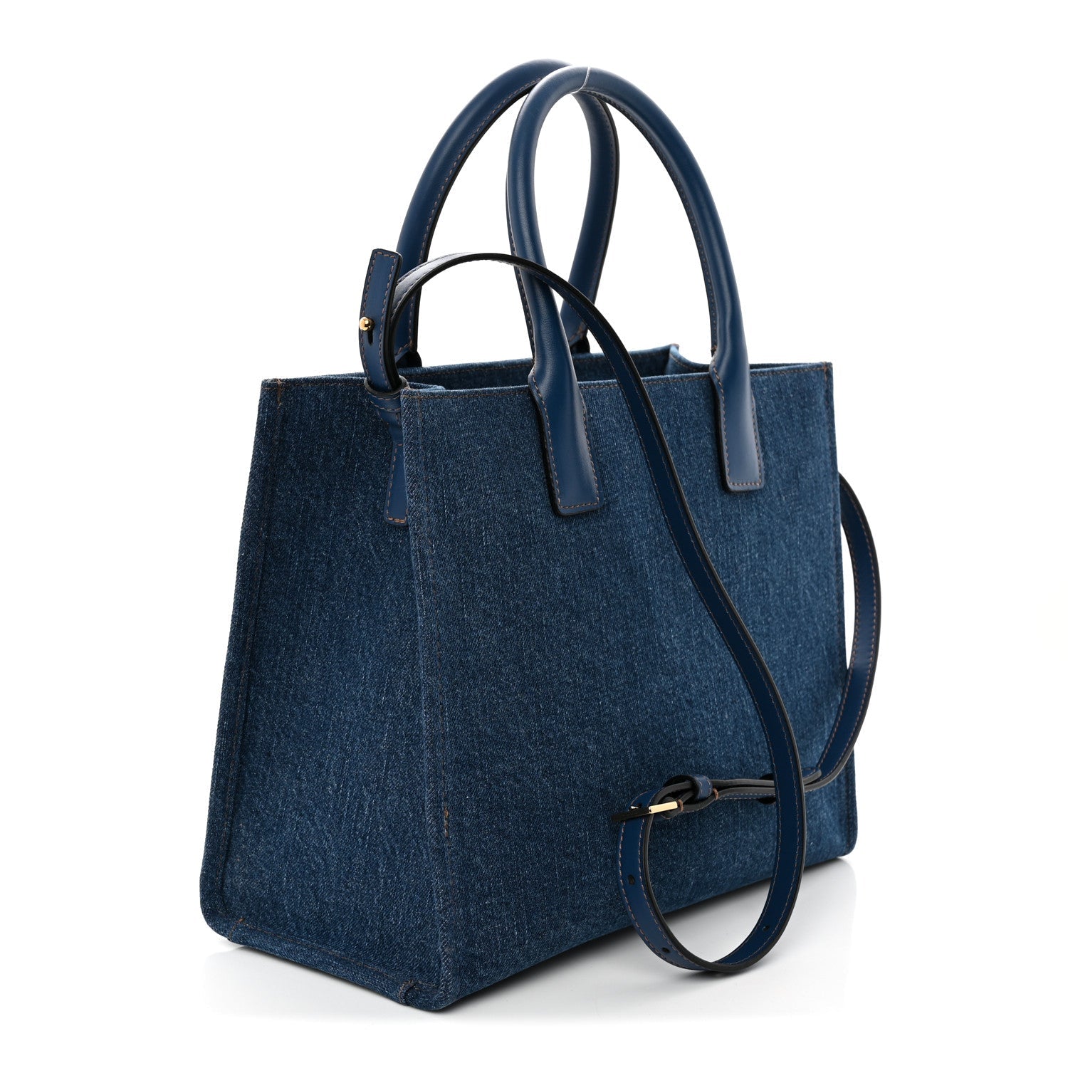 Denim Calfskin La Medusa Small Tote Bag Blue