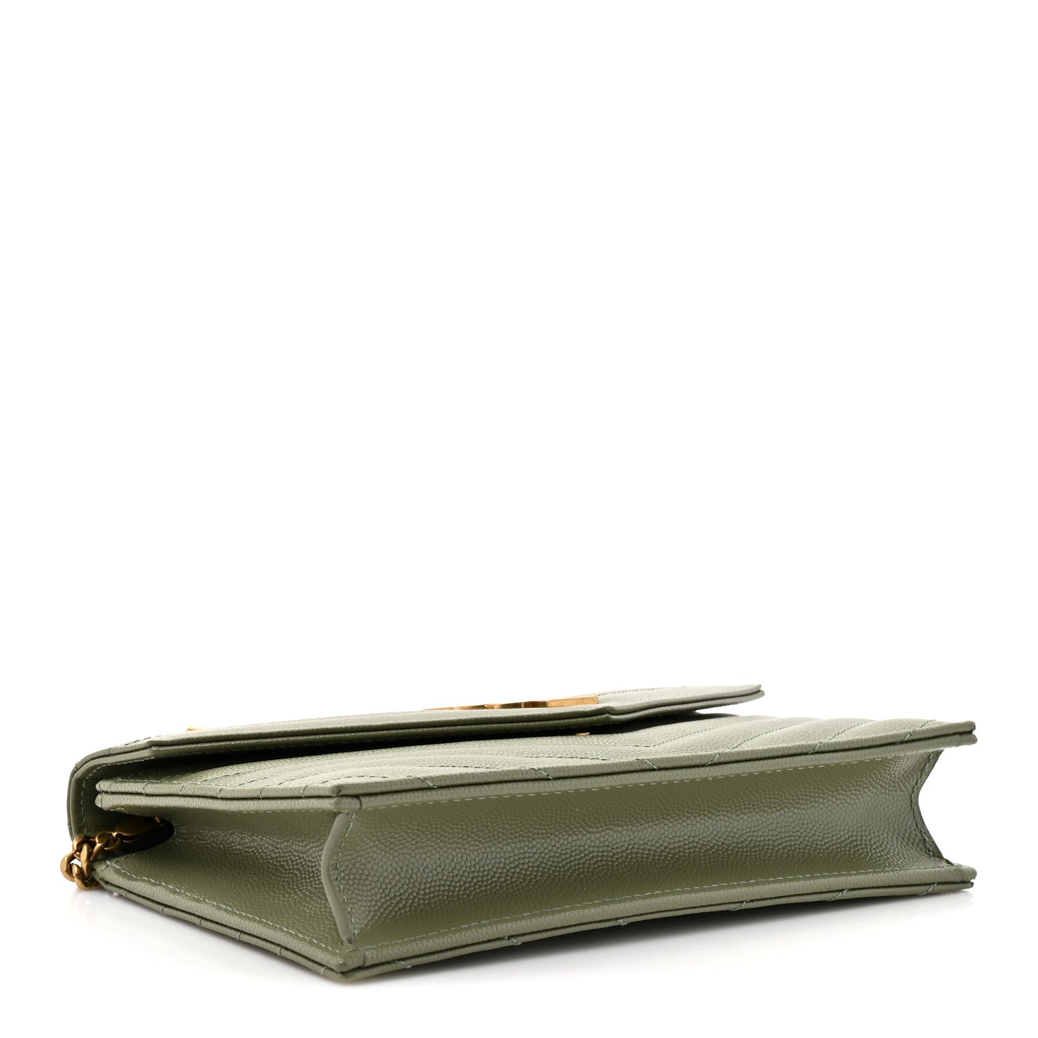 Grain De Poudre Matelasse Chevron Monogram Envelope Chain Wallet Light Sage
