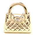 Mirror Calfskin Metallic Calfskin Quilted Nano Kelly Shopper Gold