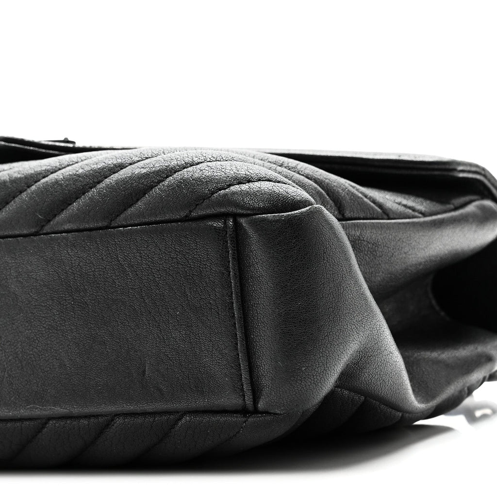 Sheepskin Matelasse Chevron Monogram Monochrome Medium College Bag Black