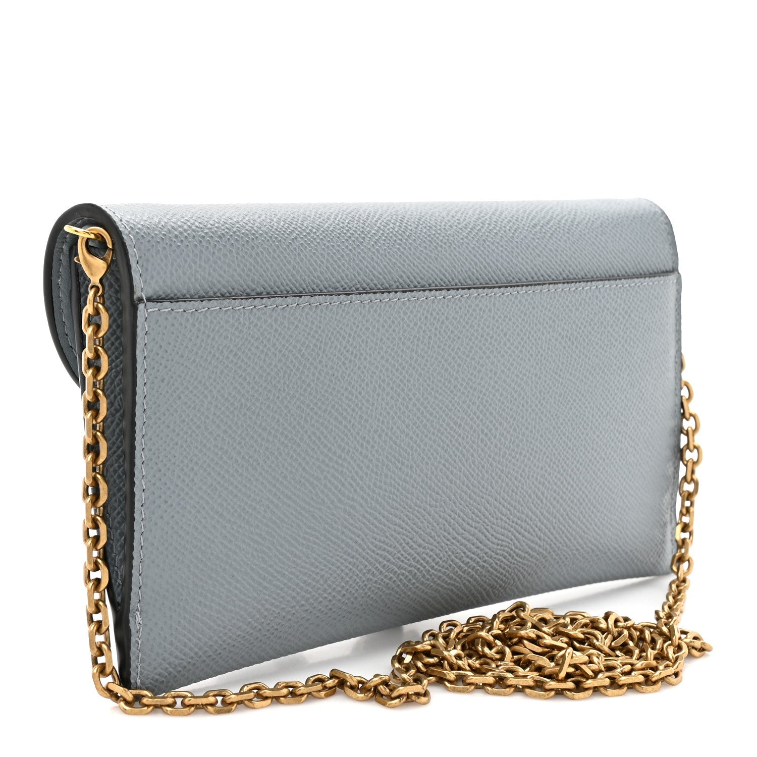 Grained Calfskin Saddle Chain Wallet Pouch Cloud Blue