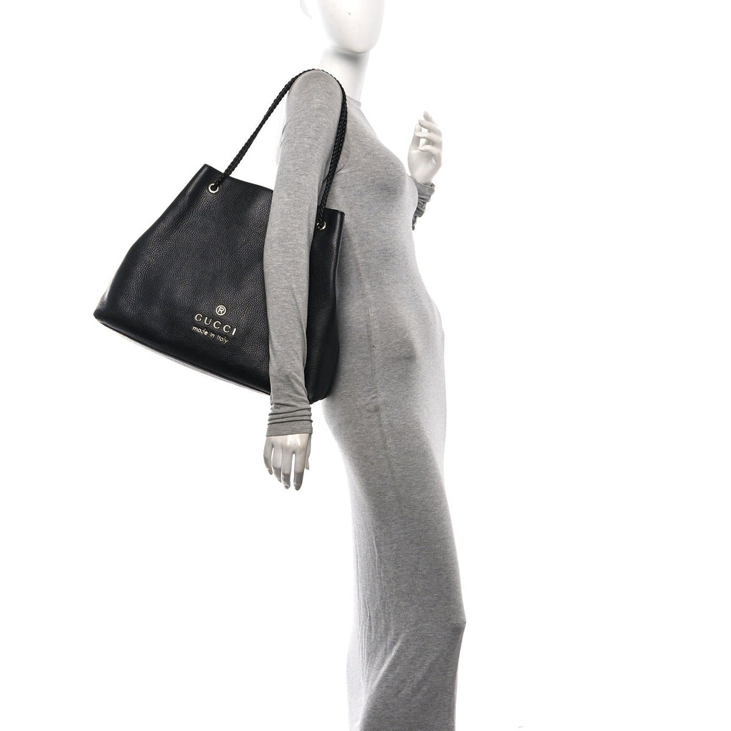 Calfskin Large Gifford Braided Handle Tote Black