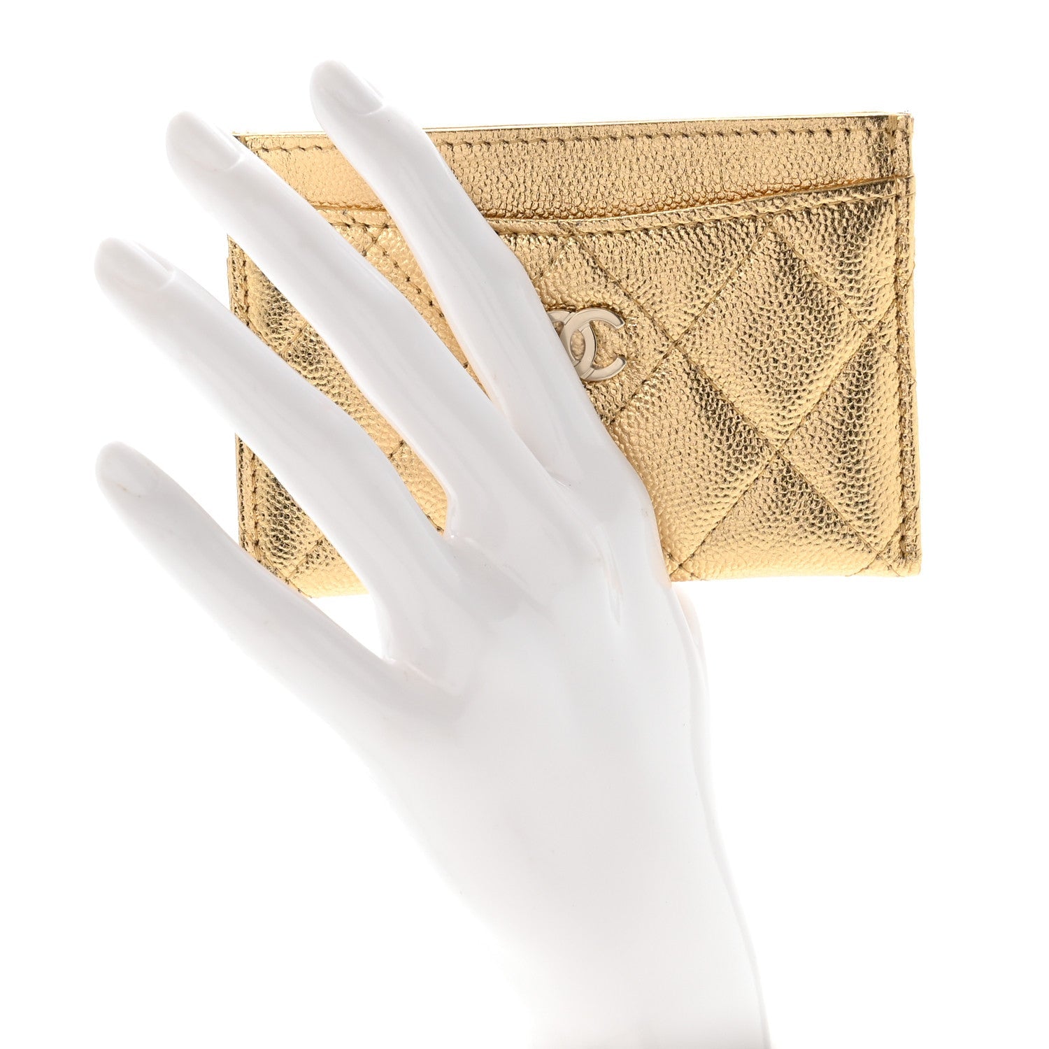 Metallic Caviar Quilted Card Holder Gold