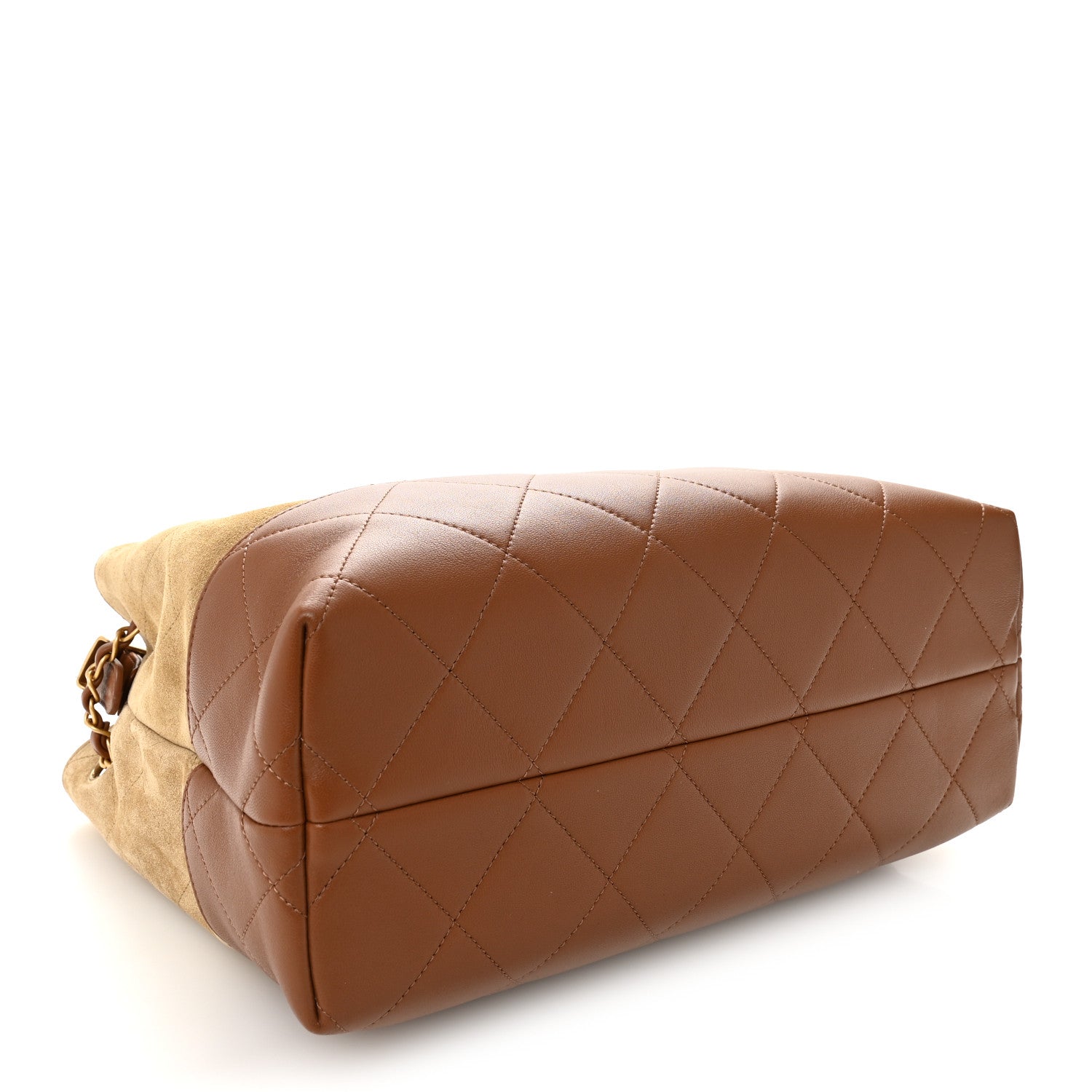 Suede Calfskin Shiny Lambskin Quilted Small Coco Base Shopping Bag Beige Camel