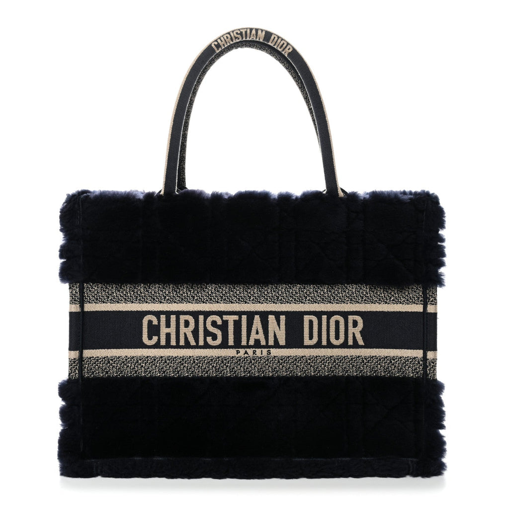 Shearling Cannage Medium Book Tote Deep Blue Natural