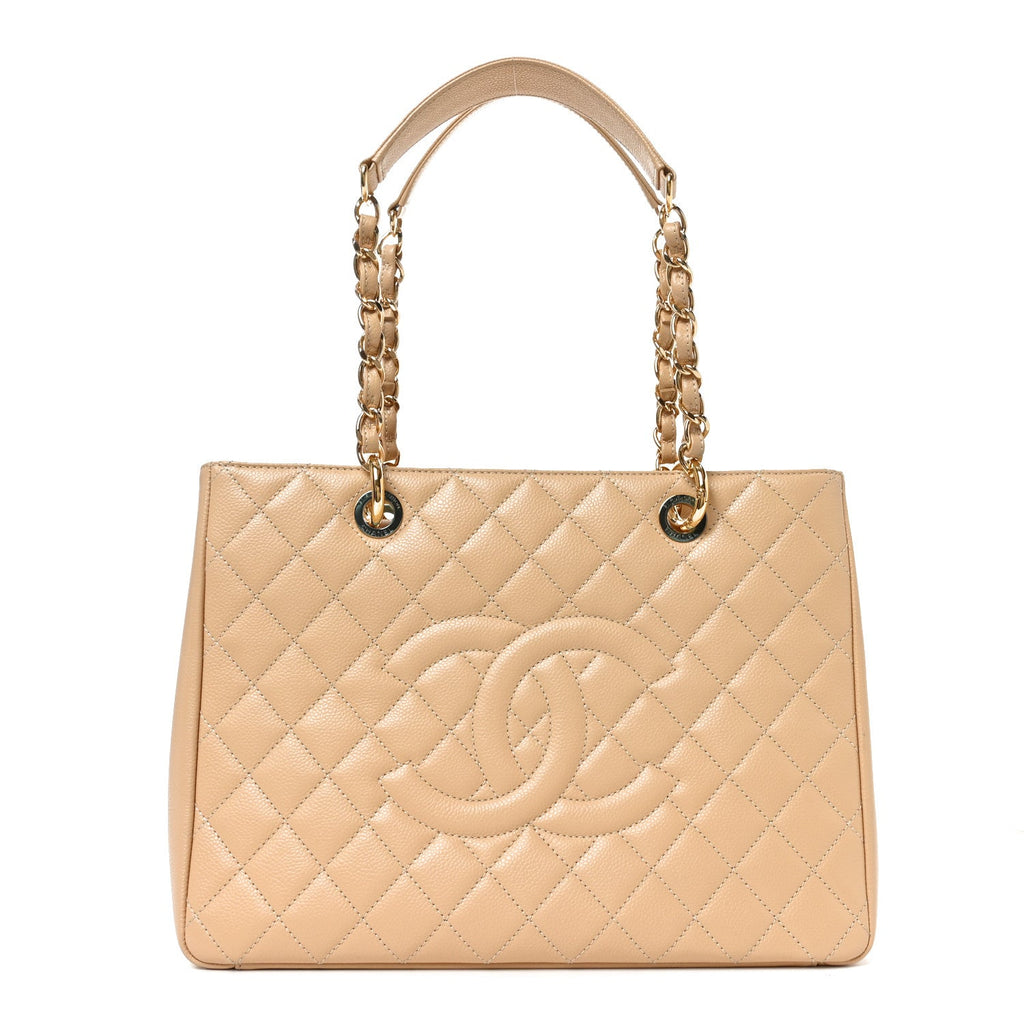 Caviar Quilted Grand Shopping Tote GST Beige Clair