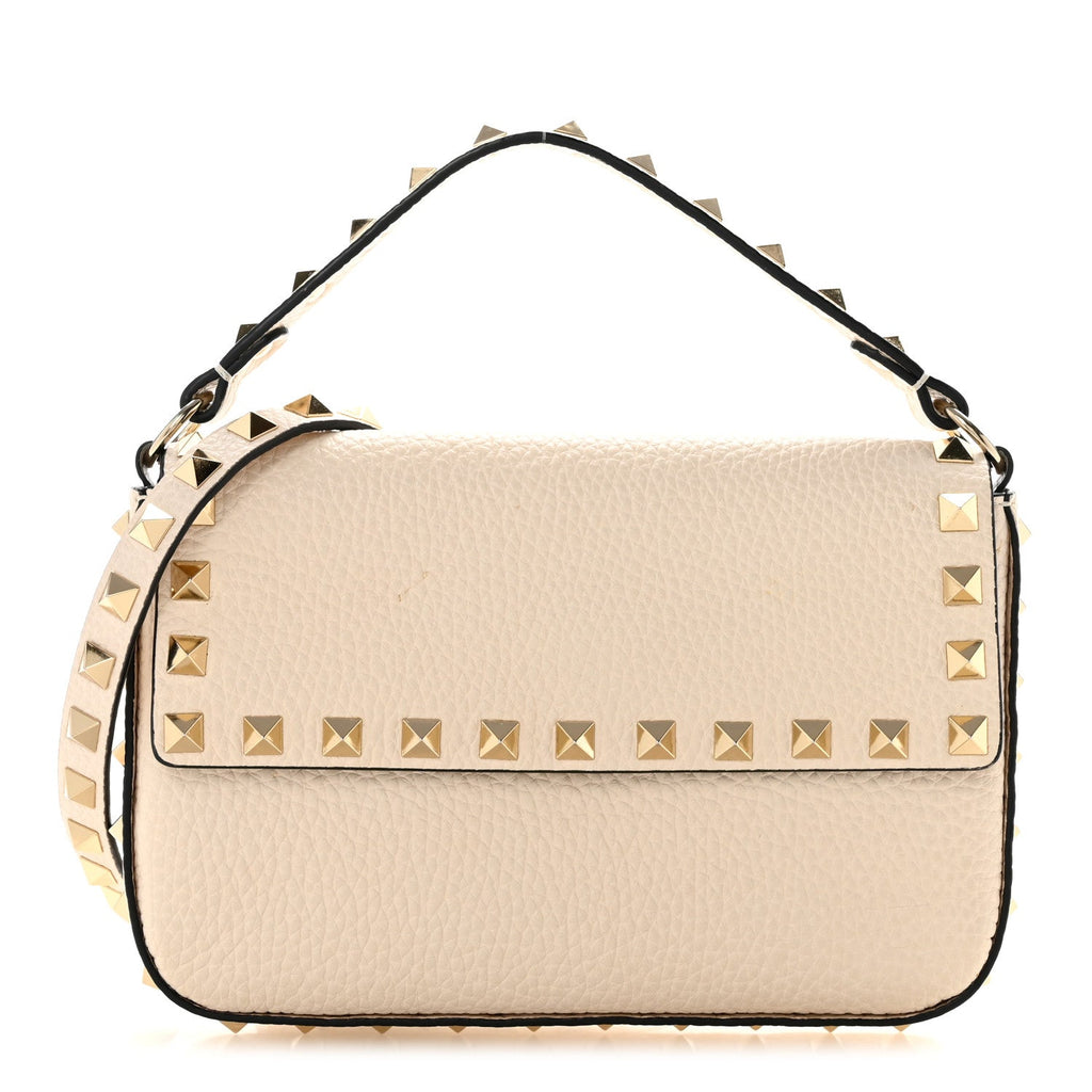 Grainy Calfskin Rockstud Crossbody Pouch Light Ivory