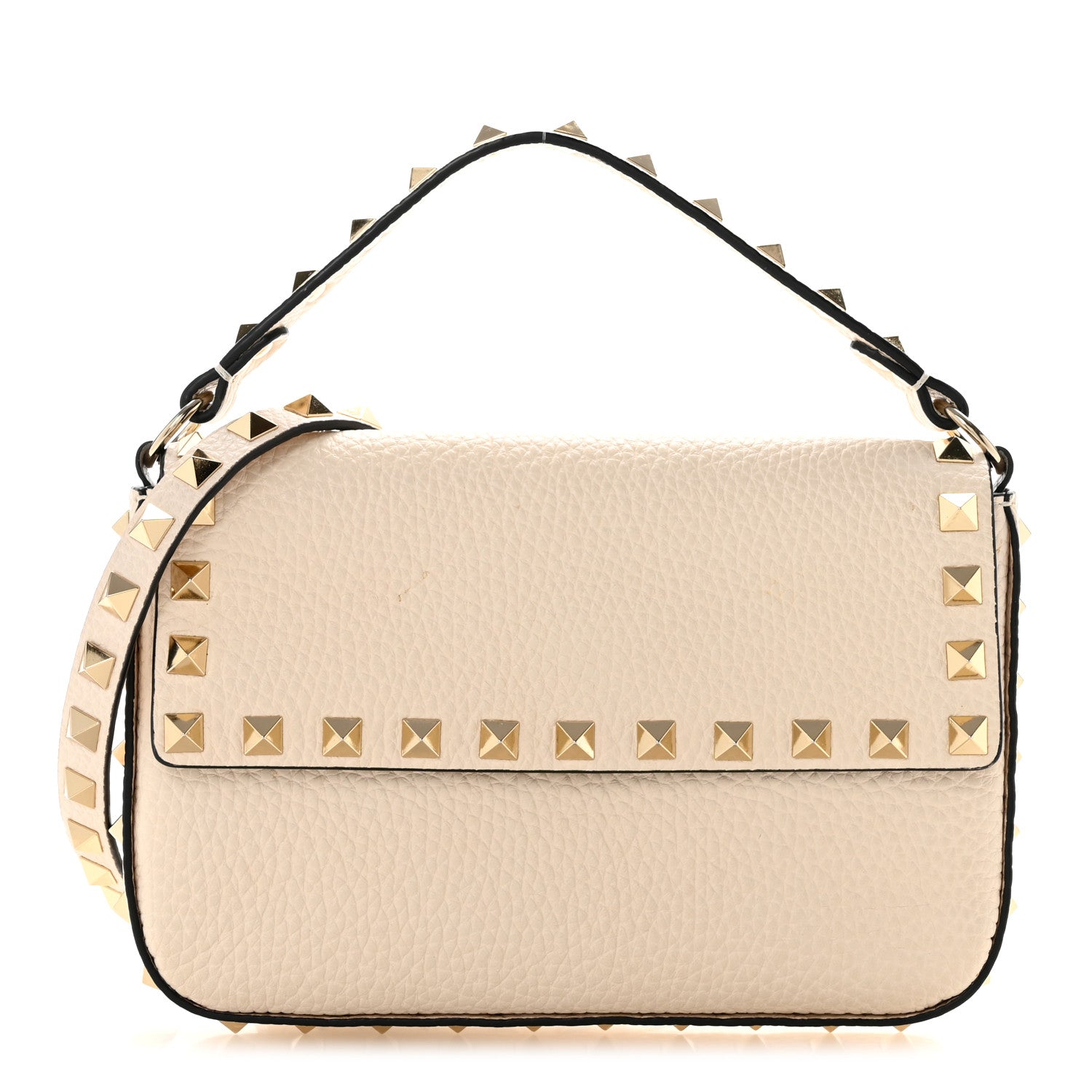Grainy Calfskin Rockstud Crossbody Pouch Light Ivory