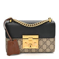 GG Supreme Monogram Calfskin Small Padlock Shoulder Bag Beige Black Cuir