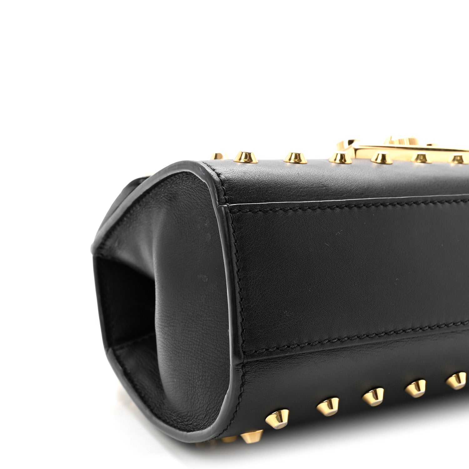 Calfskin Studded Small Padlock Shoulder Bag Black