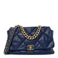 Goatskin Quilted Maxi Chanel 19 Flap Navy Blue