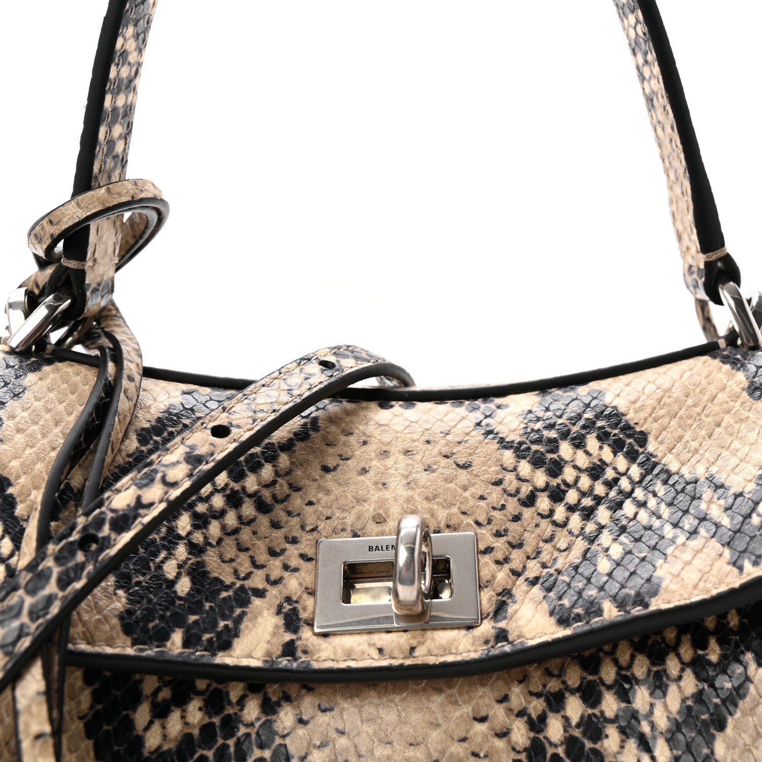 Python Embossed Calfskin Mini Rodeo Top Handle Handbag Natural