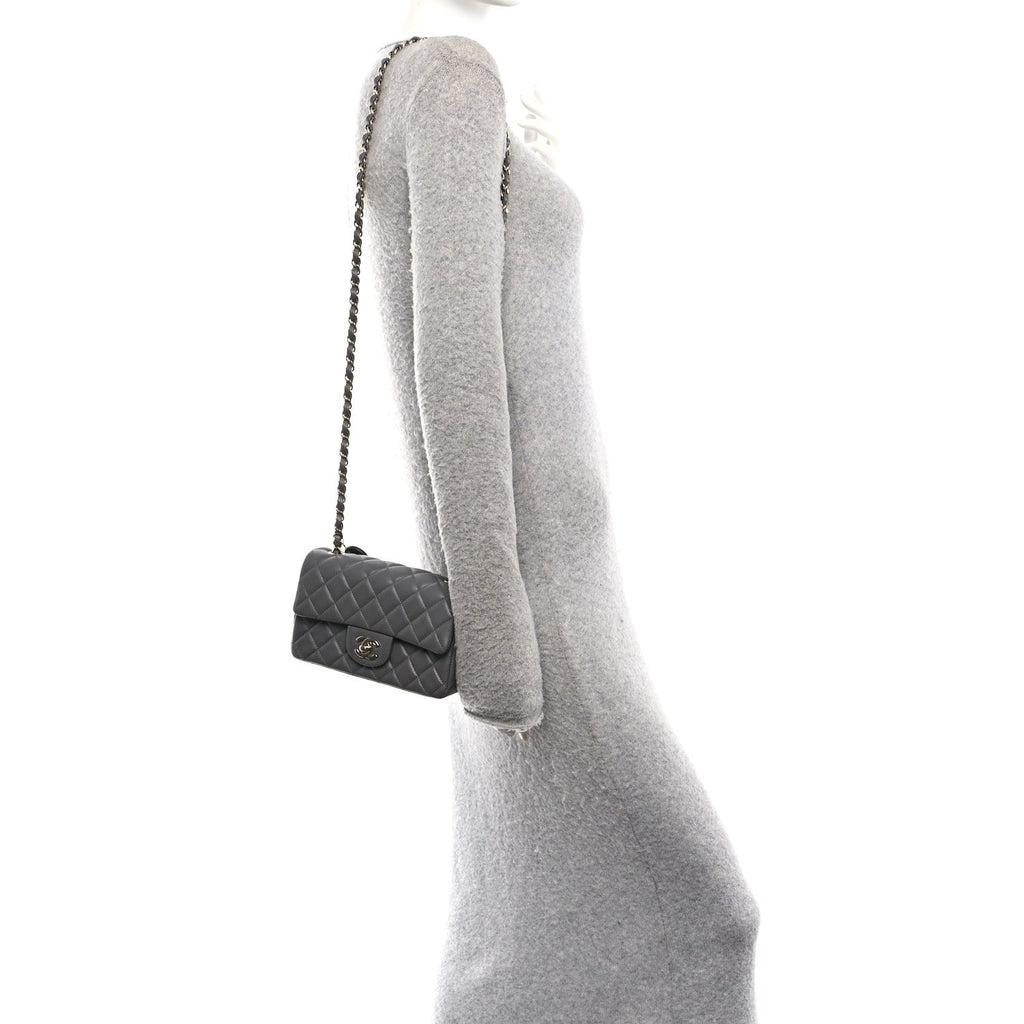 Lambskin Quilted Mini Rectangular Flap Grey