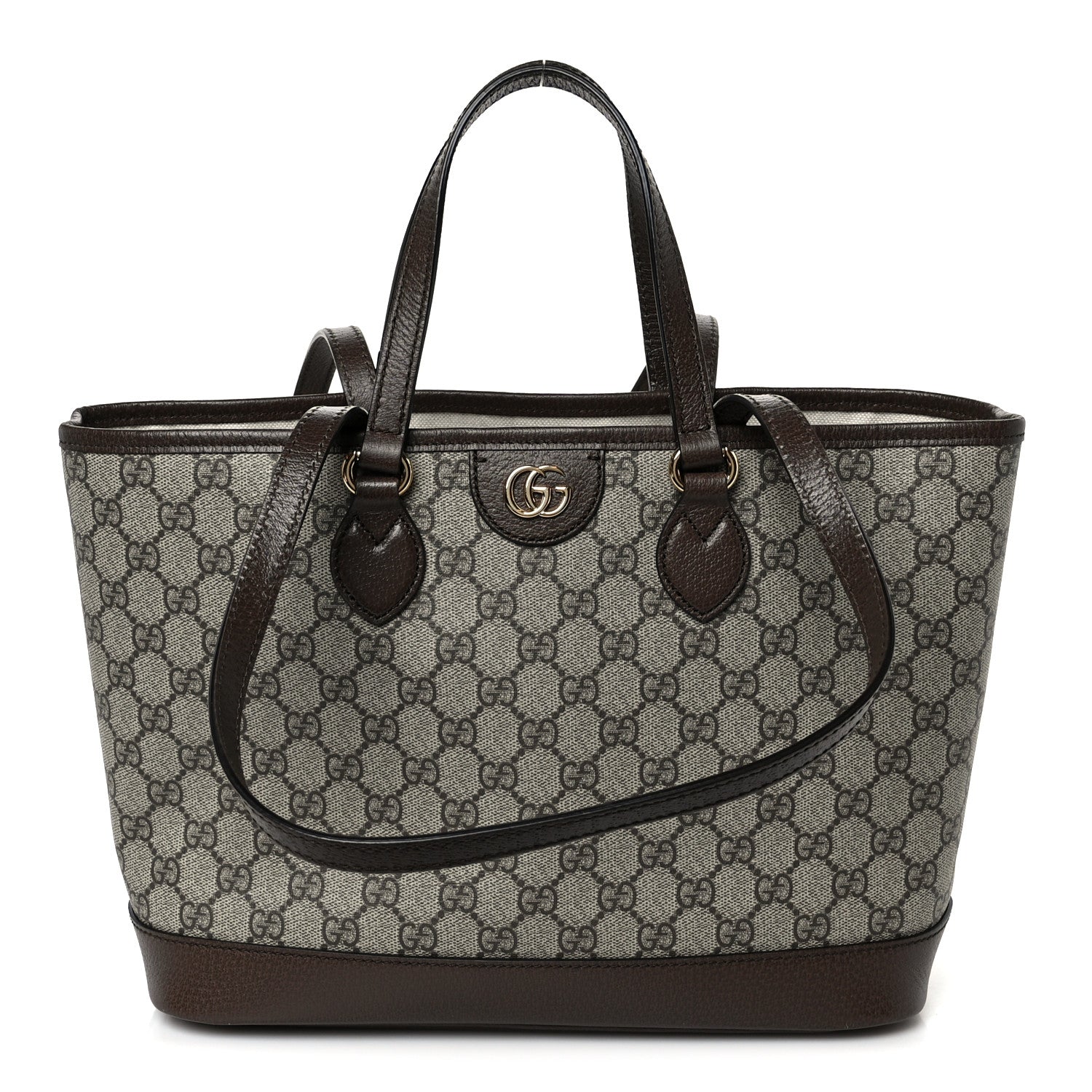 GG Supreme Monogram Textured Calfskin Small Ophidia Shoulder Tote Bag Beige Ebony New Acero