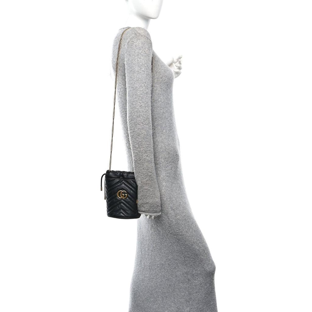 Calfskin Matelasse Mini GG Marmont 2.0 Bucket Bag Black