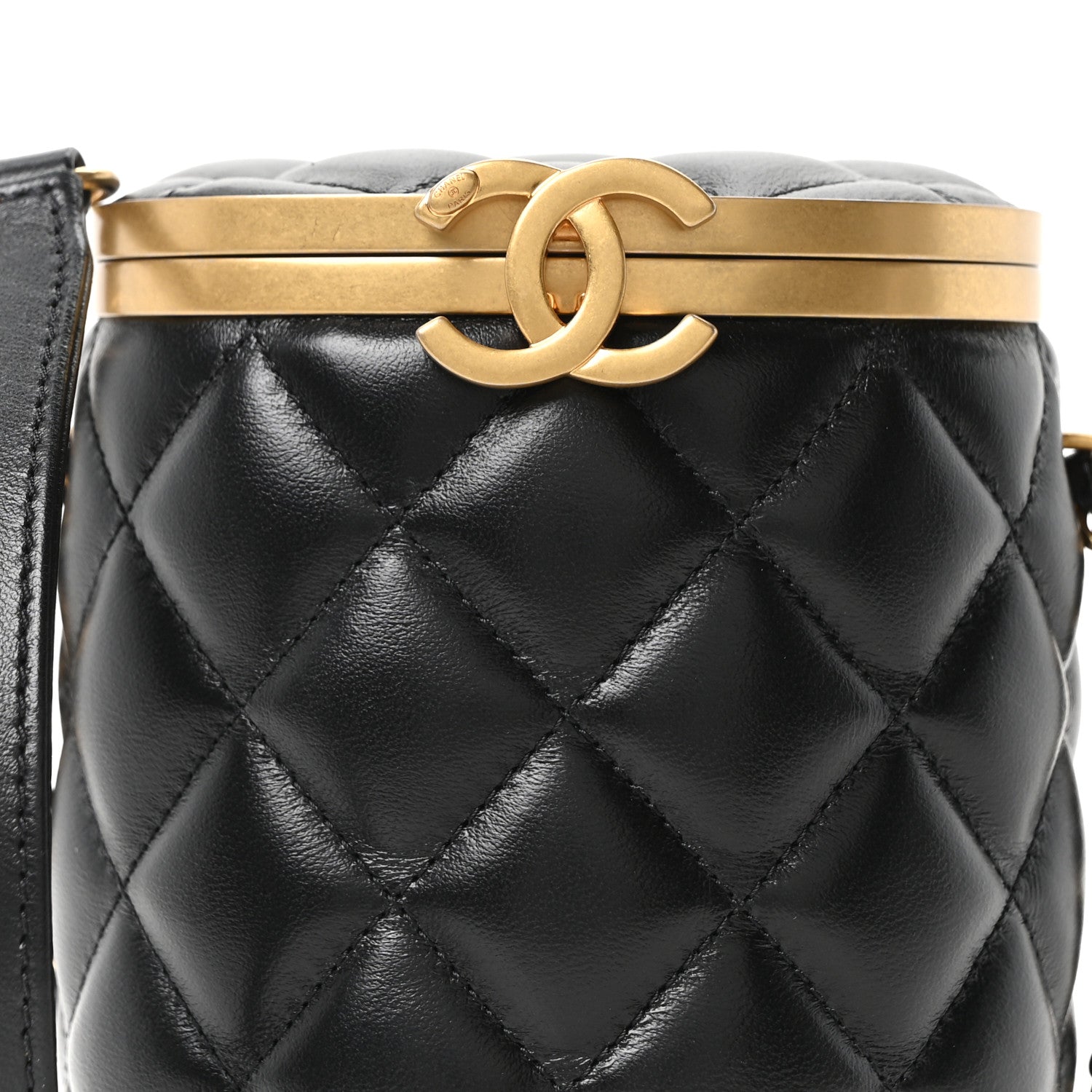 Glazed Calfskin Quilted Mini Crown Box Bag Black Black