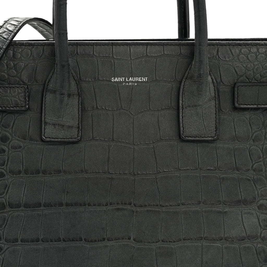 Calfskin Crocodile Embossed Baby Sac de Jour Dusty Black