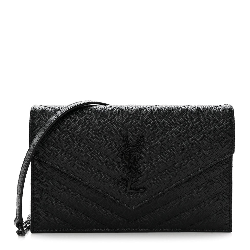 Grain De Poudre Matelasse Chevron Monogram Monochrome Envelope Chain Wallet Black