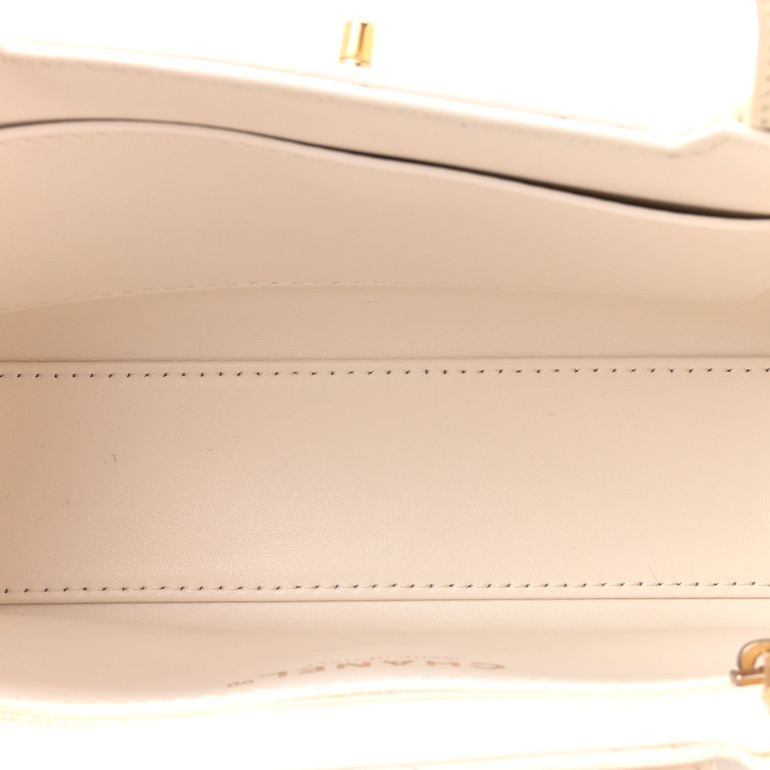 Shiny Aged Calfskin Quilted Nano Kelly Shopper White