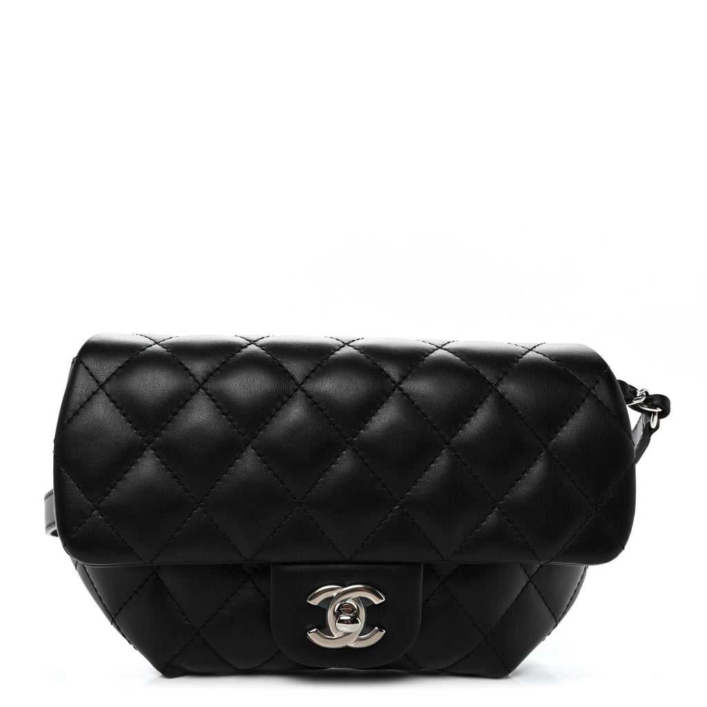 Calfskin Quilted CC Uniform Flap Belt Bag Black
