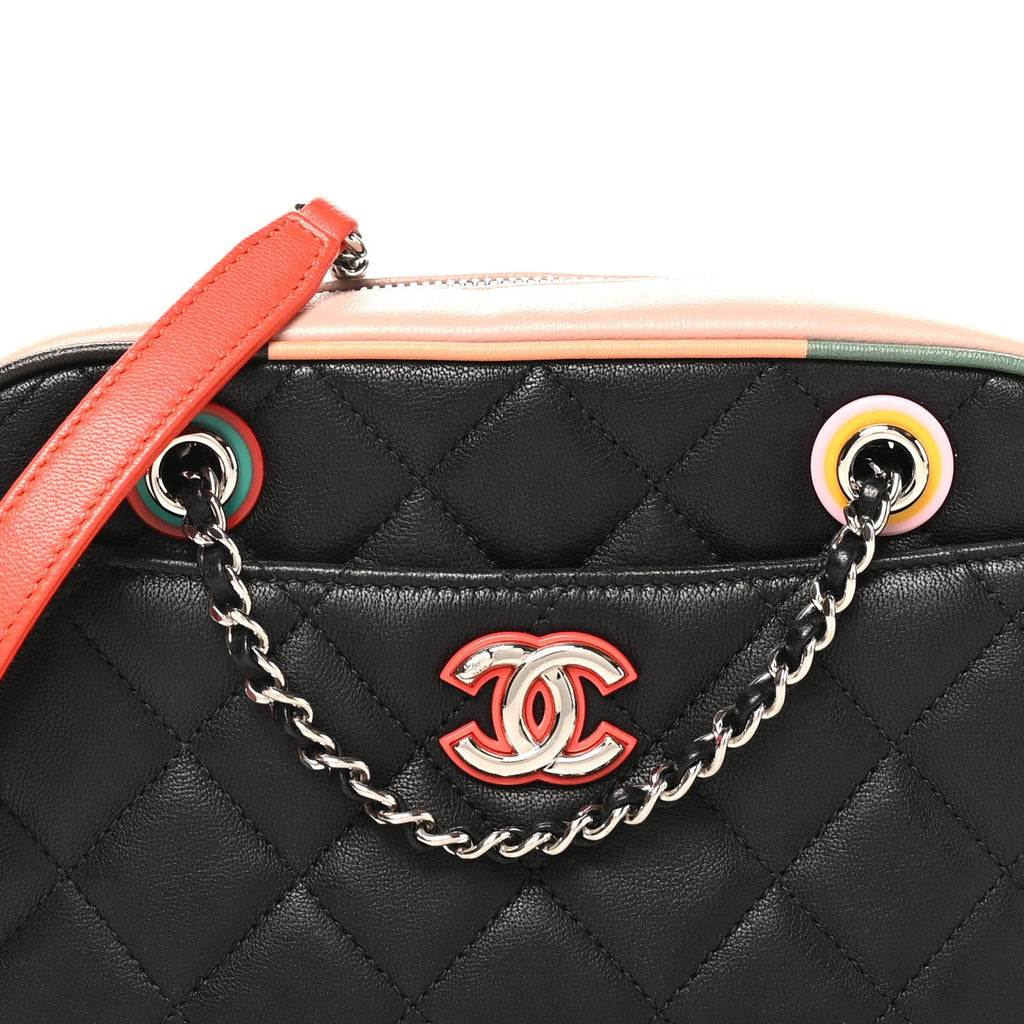 Calfskin Quilted Cuba Camera Bag Black Multicolor