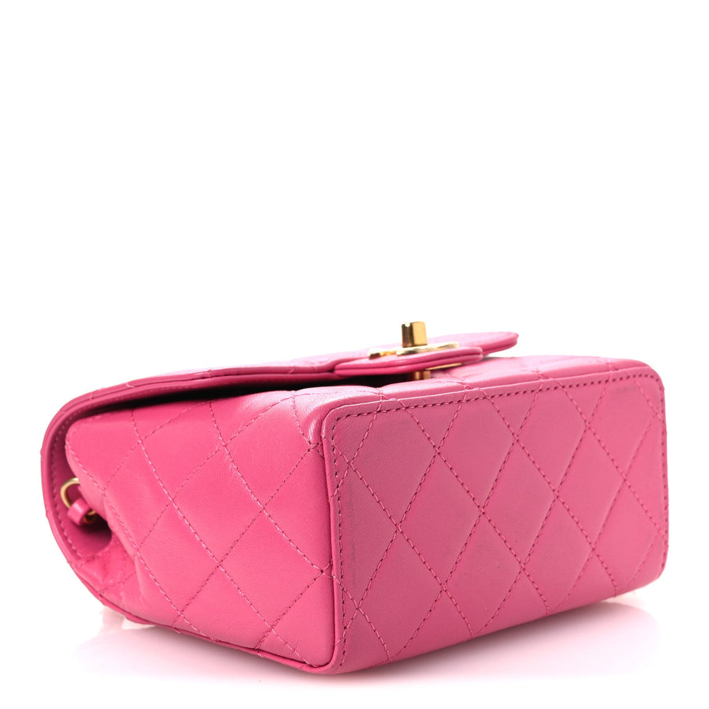 Goatskin Quilted Mini Square Flap Pink