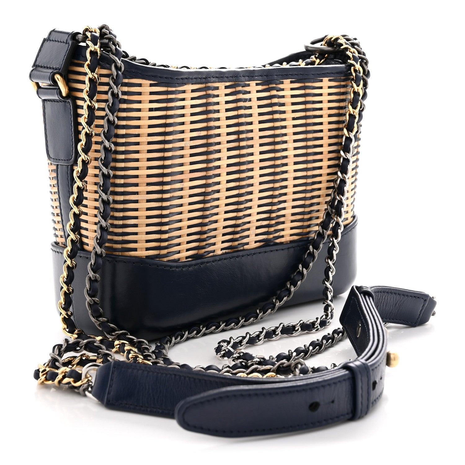 Rattan Calfskin Small Gabrielle Hobo Beige Navy