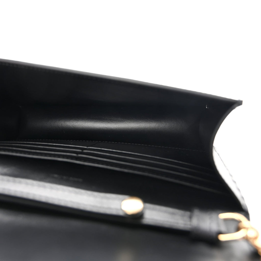 Shiny Calfskin Triomphe Margo Wallet on Chain Black