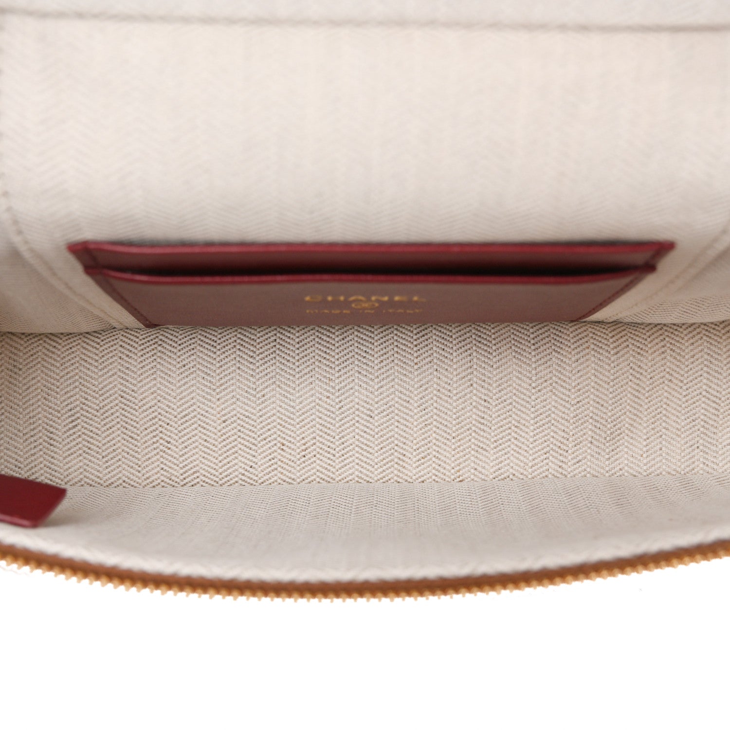 Grained Calfskin Top Handle Slim Vanity Case With Chain Camel Camel