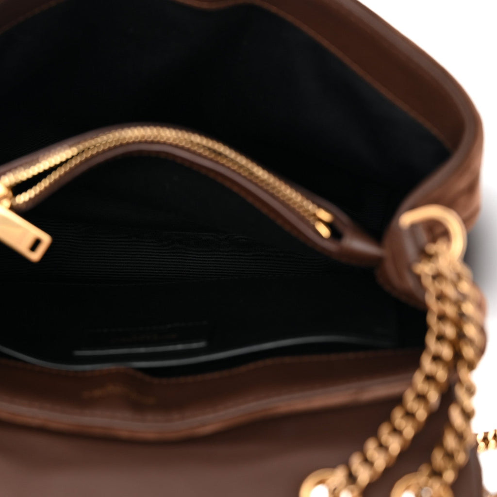 Suede Calfskin Y Quilted Monogram Small Loulou Chain Satchel Bark Brown