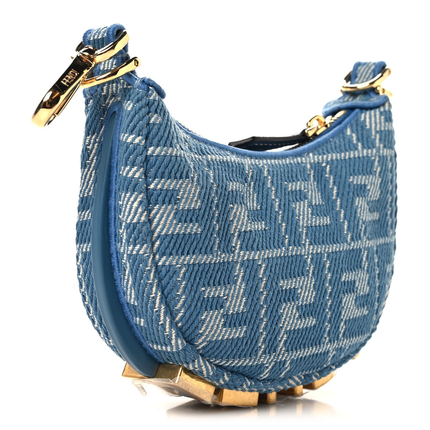 Denim Effect Fabric Jacquard FF 1974 Nano Fendigraphy Hobo Charm Blue White